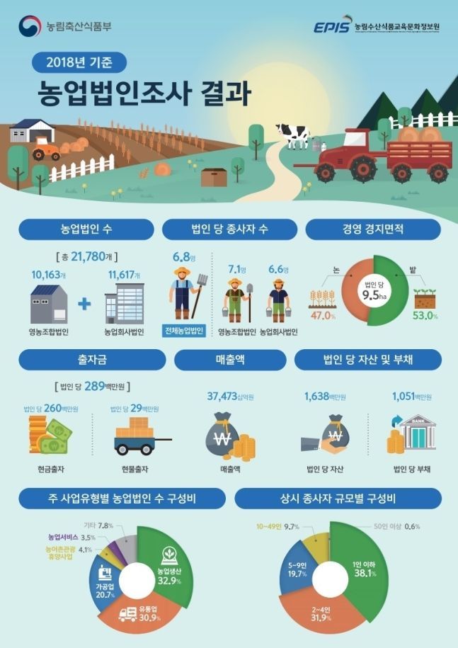 농업법인 소폭 감소…평균 매출은 18억·종사자 수 6.8명