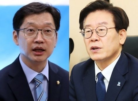 재난기본소득 공론화의 불씨를 지핀 김경수 경남지사(왼쪽)와 이재명 경기지사