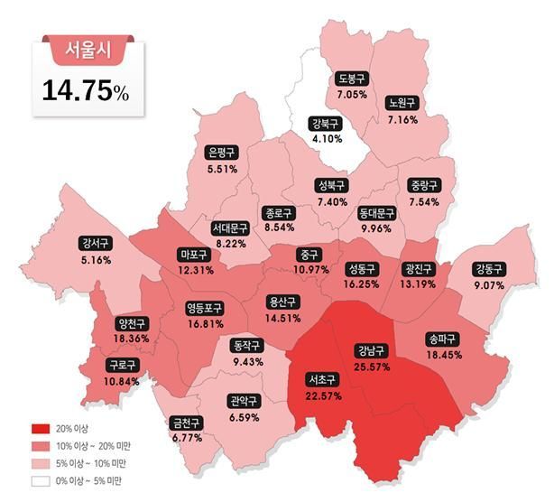 ▲ 2020년 서울 자치구별 공동주택 공시가격 상승률 (제공=국토교통부)