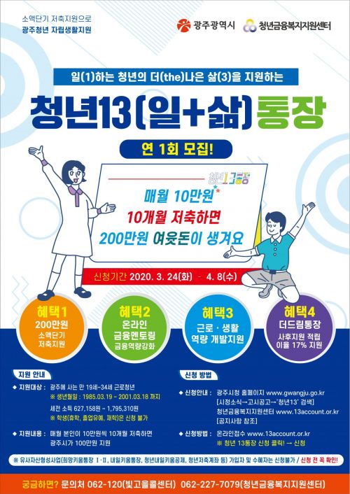 광주시, 청년13 통장지원사업 참여자 490명 모집