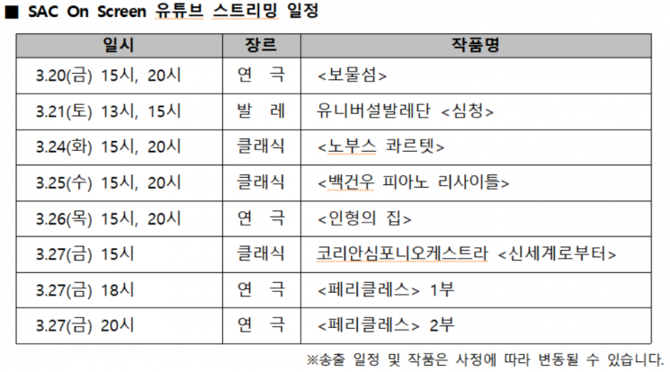 예술의전당 공연 유튜브로 보세요