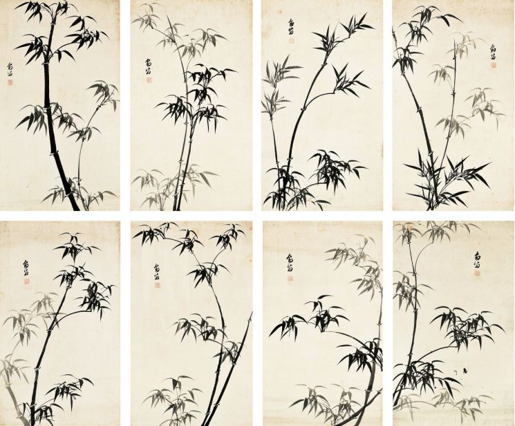 Pyoam Kang Sehwang's 'Mokjukdo (Ink Bamboo Painting)', ink on paper, 49.5×83.0 cm per panel  [Photo by Seoul Auction]