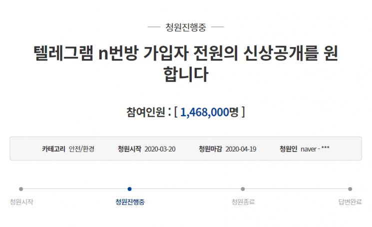 [종합]"텔레그램 n번방 용의자 공개" 국민청원 214만 동의…역대 최다