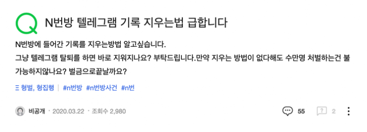 'n번방' 처벌 관련 네이버 지식인에 올라온 문의글/사진=네이버 캡처