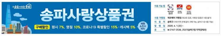 100억 규모 ‘송파사랑상품권’(20%할인) 발행
