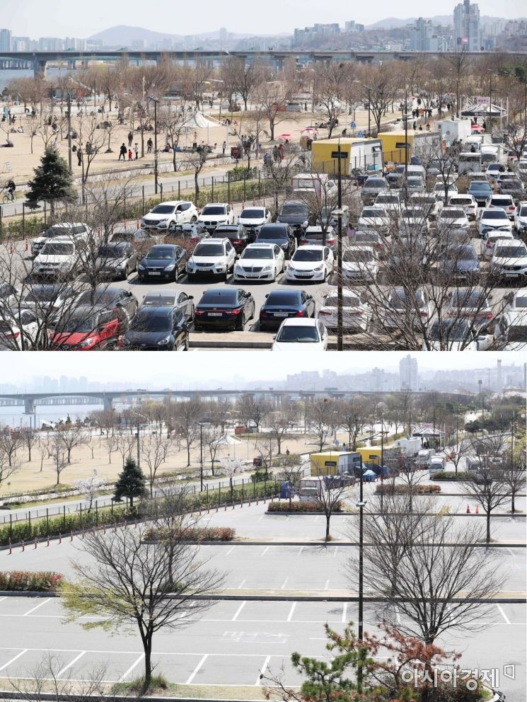 [포토]코로나19 확산 차단, 여의도 한강공원 주차장 폐쇄 