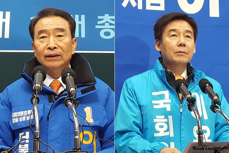 전북 남원·임실·순창 지역구에 출마한 이강래 더불어민주당 후보(왼쪽)와 무소속 이용호 후보. 
사진=연합뉴스