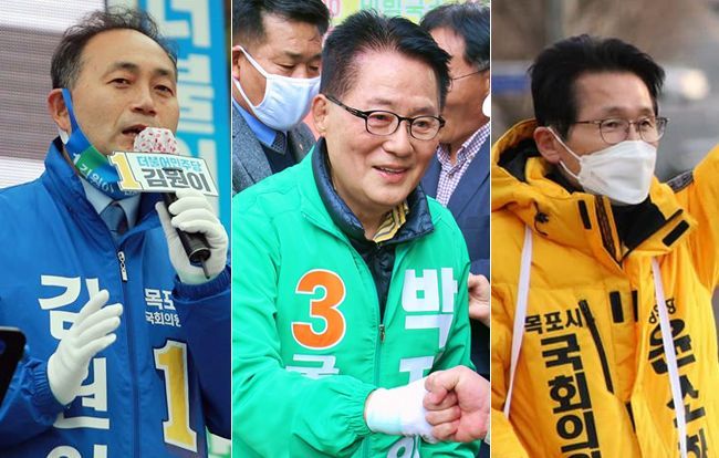 전남 목포 선거구에 출마한 김원이 더불어민주당 후보와 박지원 민생당 후보, 윤소하 정의당 후보.(사진 왼쪽부터)
사진=각 후보