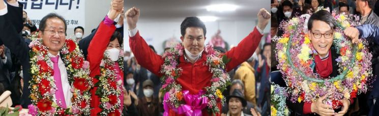 무소속으로 당선된 홍준표, 김태호, 윤상현 후보.(왼쪽부터)
사진=연합뉴스