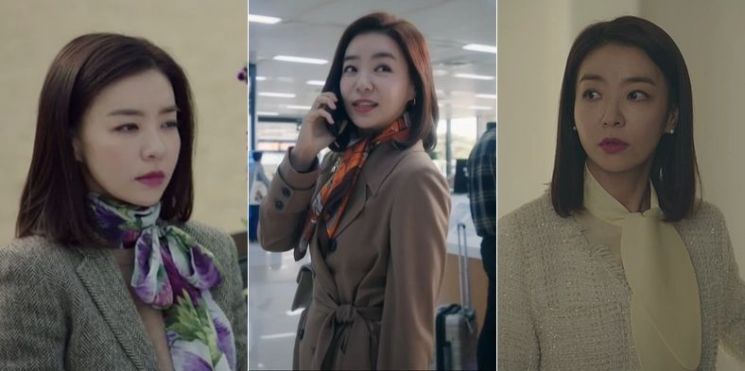 매력적인 스카프 패션을 선보이는 고예림. 사진=jtbc '부부의 세계' 화면