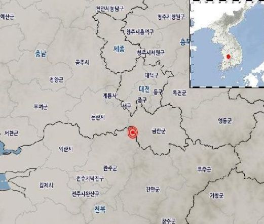 전북 완주 북동쪽서 규모 2.8 지진 발생…