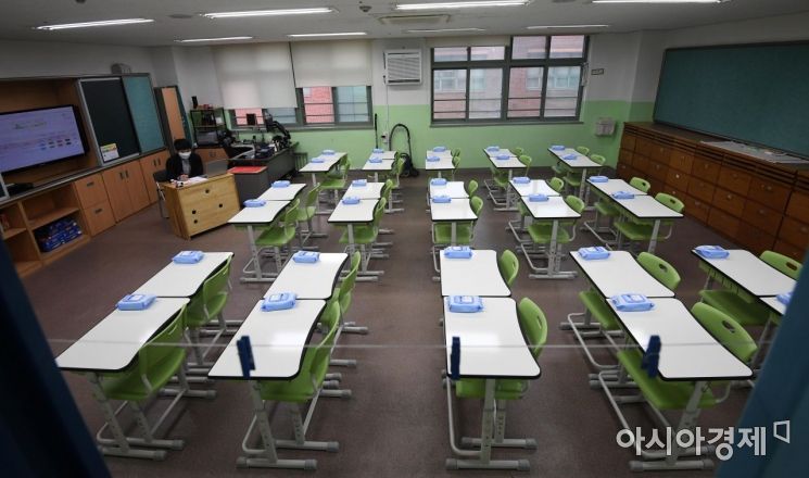2020년 5월15일 서울 동작구의 한 초등학교 교실에서 교사가 원격 수업을 진행하고 있다./김현민 기자 kimhyun81@