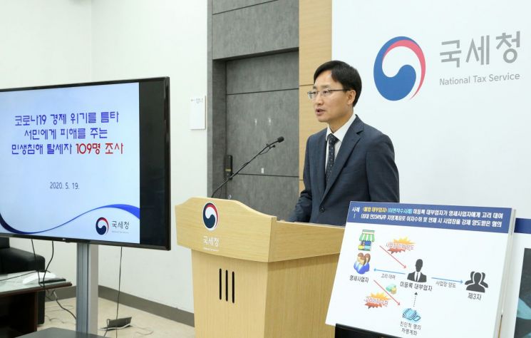 임광현 국세청 조사국장이 19일 정부세종청사 국세청에서 민생침해 탈세혐의자 109명에 대한 세무조사 계획을 발표하고 있다.