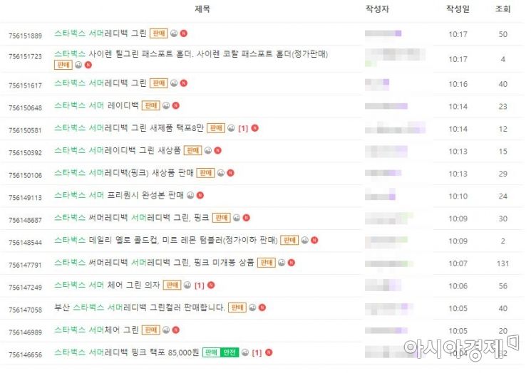 '서머레디백' 중고 거래 글로 가득한 게시판. 사진=한 온라인 중고거래 사이트 캡처