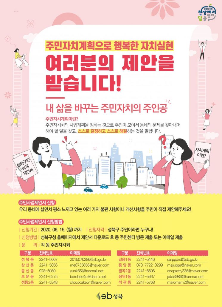 성북구, 내 삶을 바꾸는 주민자치 사업제안서 접수
