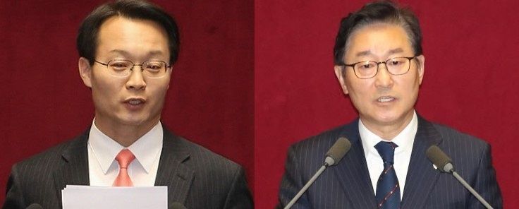 조해진 미래통합당 의원(좌)과 박범계 더불어민주당 의원.사진=연합뉴스
