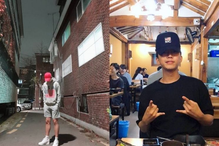 야구모자를 푹 눌러 쓴 임영웅