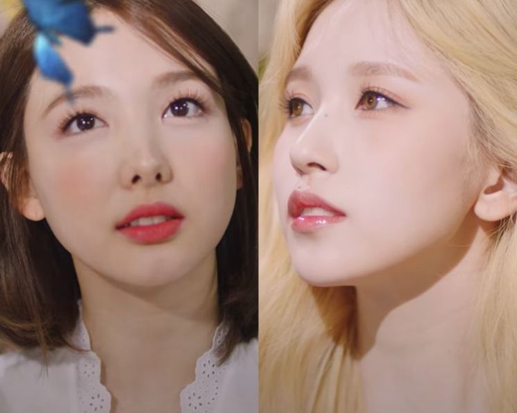 트와이스 메이크업, 포인트는 #큐트 블러셔 #유리알 입술