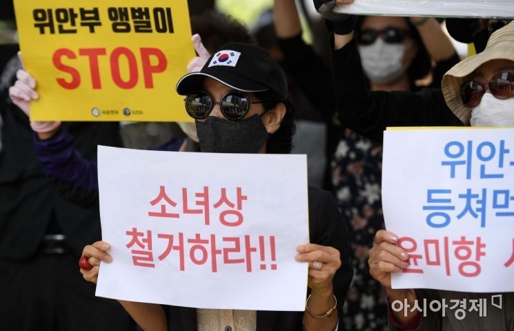 "흔들리지 않는다" vs 윤미향 구속하라!" 소녀상 앞에서 '맞불집회' 충돌