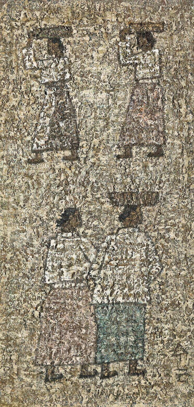 박수근 '노상(路上)', oil on hardboard, 31.1×15㎝, 1963, 경매 추정가 3억5000만~7억원   [사진= 서울옥션 제공]