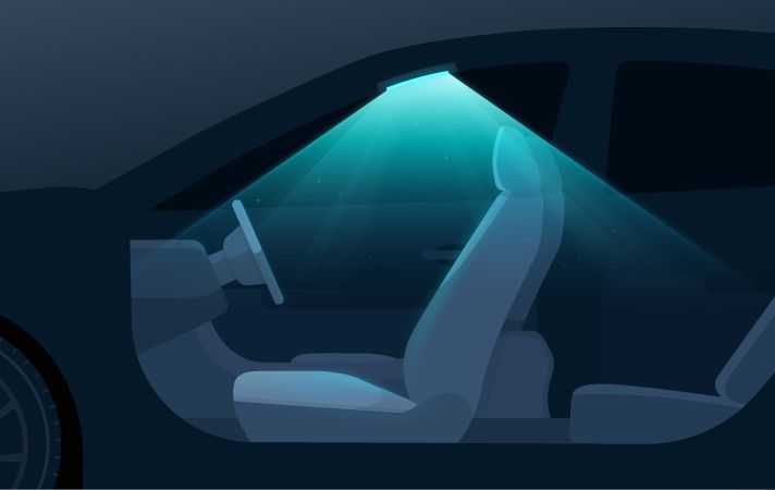 현대자동차그룹은 차량 헤드라이닝 부분에 자외선 램프를 장착해 차량 내부를 살균하는 기술 개발을 검토하고 있다./그림=현대차그룹