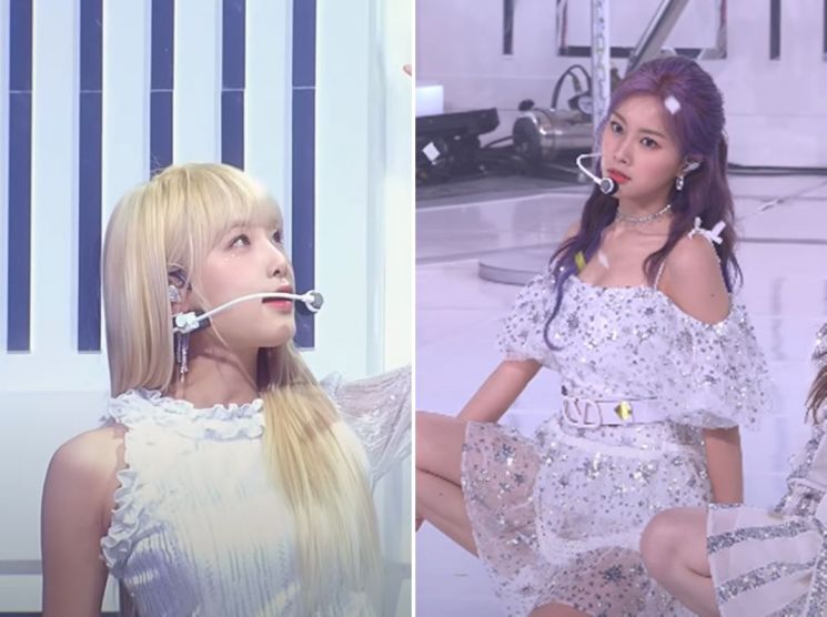 아이즈원 예나와 혜원의 은은한 립 메이크업. 사진=아이즈원 '웰컴+환상동화' 퍼포먼스 필름 화면, 엠넷 '아이즈원 컴백쇼 : Oneiric Diary' 강혜원 MPD직캠 화면