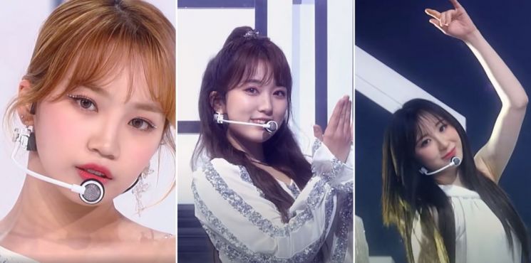 아이즈원 채원, 나코, 채연의 매력적인 눈동자. 사진=아이즈원 '웰컴+환상동화' 퍼포먼스 필름 화면