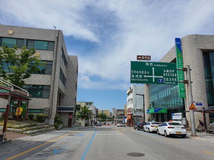 지난 15일 오후 2시께 경상북도 울진군 중앙로 '중앙통' 부근. 울진군청 앞 최대 번화가인데, 사람 흔적을 찾기가 어려웠다.(사진=문채석 기자)