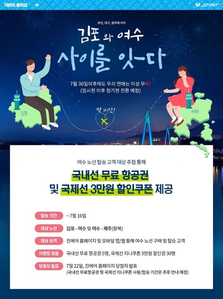 진에어, 여수 신규 취항 기념 이벤트 진행