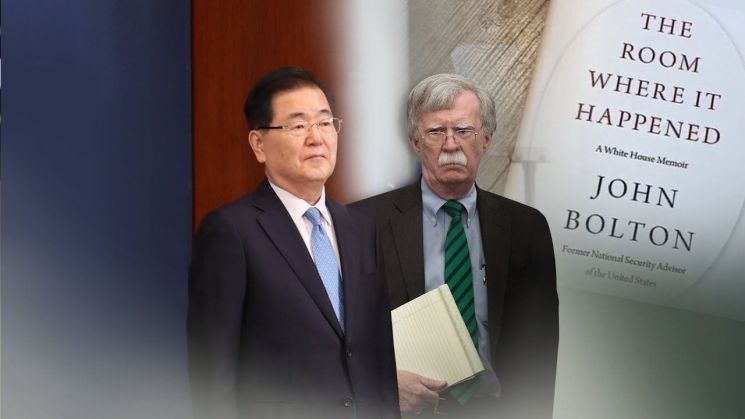 정의용 국가안보실장(좌) 존 볼턴 전 백악관 국가안보회의 보좌관(우) [이미지출처=연합뉴스]