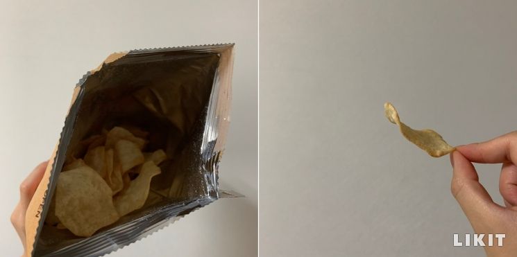 봉지 내부와 감자칩.