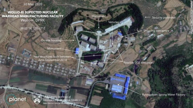 미들베리 국제연구소가 위성사진을 기반으로 파악한 북한 원로리 핵탄두 제조시설 인근의 모습.