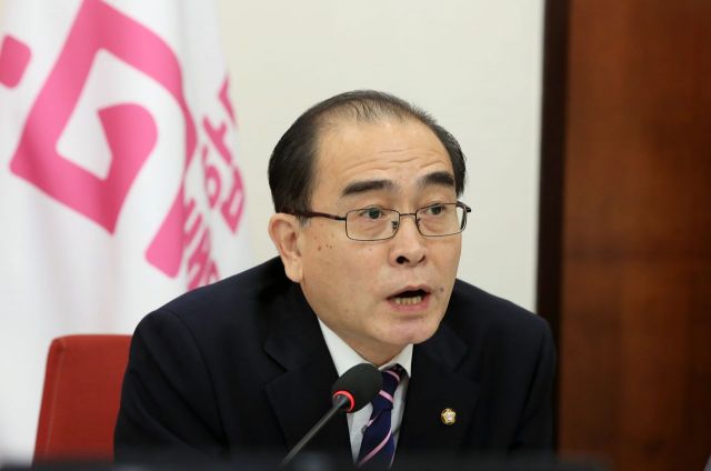 태영호 미래통합당 의원이 지난 달 10일 오전 서울 여의도 국회에서 열린 긴급안보간담회에서 발언하고 있다. 사진=연합뉴스
