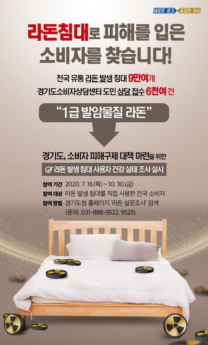 경기도, 라돈침대 피해자 건강 실태 조사한다…전국 최초