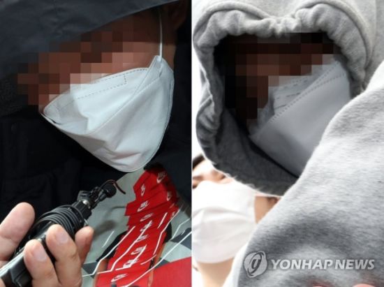 한집에 사는 지인을 고문 수준으로 학대한 혐의(특수상해)를 받는 20대 연인이 지난 17일 구속 전 피의자 심문(영장실질심사)에 출석하고자 광주 북부경찰서를 나서는 모습.사진=연합뉴스