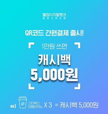 웰컴저축銀 "웰컴디지털뱅크에서 1만원 쓰면 5000원 쏩니다" 