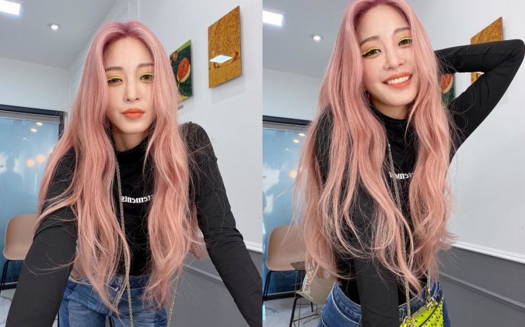 한예슬의 화려한 네온 아이라인.