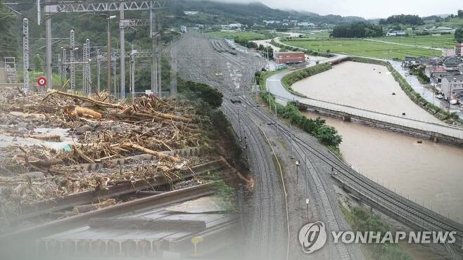 집중호우로 충북·태백선 철도 운행 전면 중단 [이미지출처=연합뉴스]