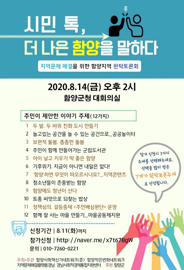 주민 참여 지역문제해결 원탁토론회 포스터(사진=함양군)