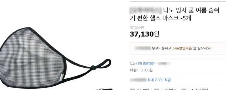 25일 한 온라인 쇼핑몰에서 판매되고 있는 망사 마스크. / 사진=홈페이지 캡처
