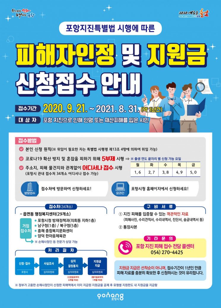 포항시, '지진 피해구제' 신청 준비 돌입 … 9월21일부터 접수