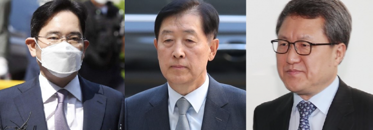 이재용 삼성전자 부회장, 최지성 전 삼성미래전략실장, 이영호 전 삼성물산 최고재무책임자./강진형 기자, 연합뉴스
