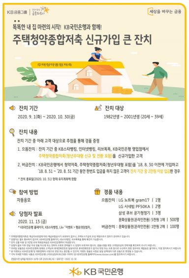 국민은행, 주택청약종합저축 가입 이벤트…총 606명 경품 제공