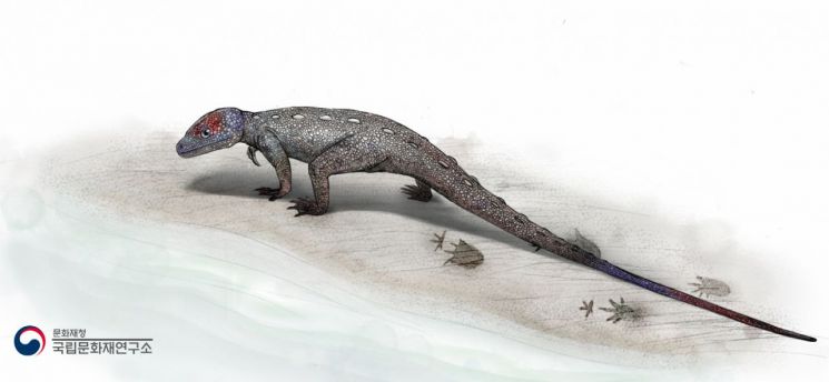 노바페스 울산엔시스(Novapes ulsanensis) 발자국을 남긴 코리스토데라 복원도