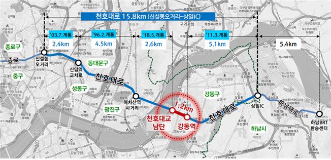 서울 천호대로 '중앙버스전용차로' 24년만에 완전연결 … 11일 새벽 개통
