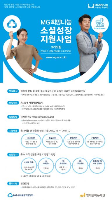 새마을금고중앙회, MG소셜성장지원사업 3기 참여기업 모집