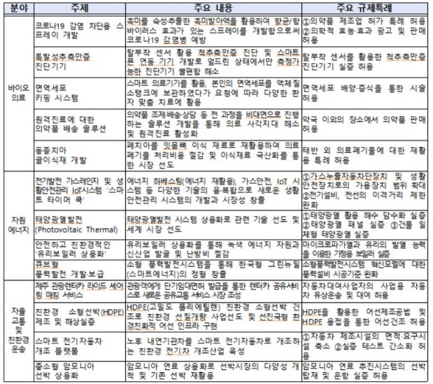 <2020년 규제자유특구 아이디어 공모전 결선 발표 사업기획서 주요 내용>