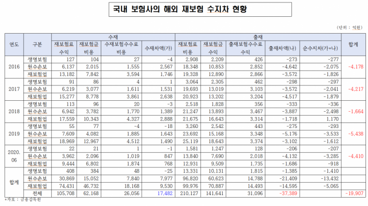 보험사 해외재보험 손실 5년간 2조원…손놓은 금융당국