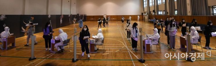 [포토] 논술 고사장 입실 앞서 발열검사부터