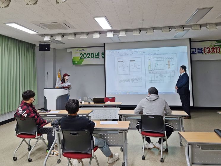 함양 청년농업인 농업기술과 경영상태 진단 분석 컨설팅 교육을 하고 있다. (사진=햠양군)